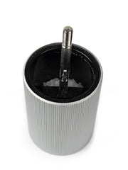 Peugeot | Line Salt Mill Aluminum + Beechwood, Natural, 7 inches, showcasing its ribbed aluminum body and grind mechanism packed with salt crystals.