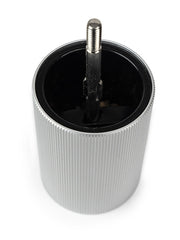Peugeot Line Pepper Mill with natural wood head and striated aluminum body, showcasing its adjustable grind setting, ideal for enhancing kitchen elegance.