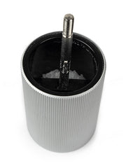 Peugeot | Line Salt Mill Aluminum + Beechwood 5 Inches, Natural, showcasing its interior with rock-salt crystals inside the cylindrical housing and central threaded shaft.