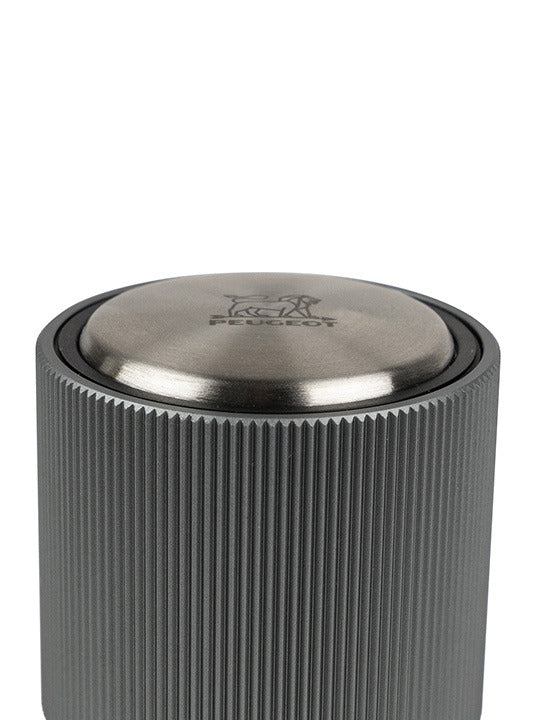 Peugeot | Line Sparkling Wine Stopper with ribbed aluminum design and stainless-steel cap, perfect for preserving champagne's sparkle and flavor.