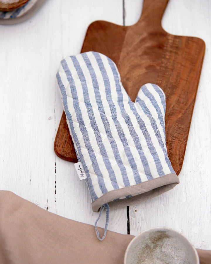 MagicLinen Linen Oven Mitts in Chocolate Brown with quilted exterior, designed for heat protection and durability, ideal for enhancing your kitchen experience.