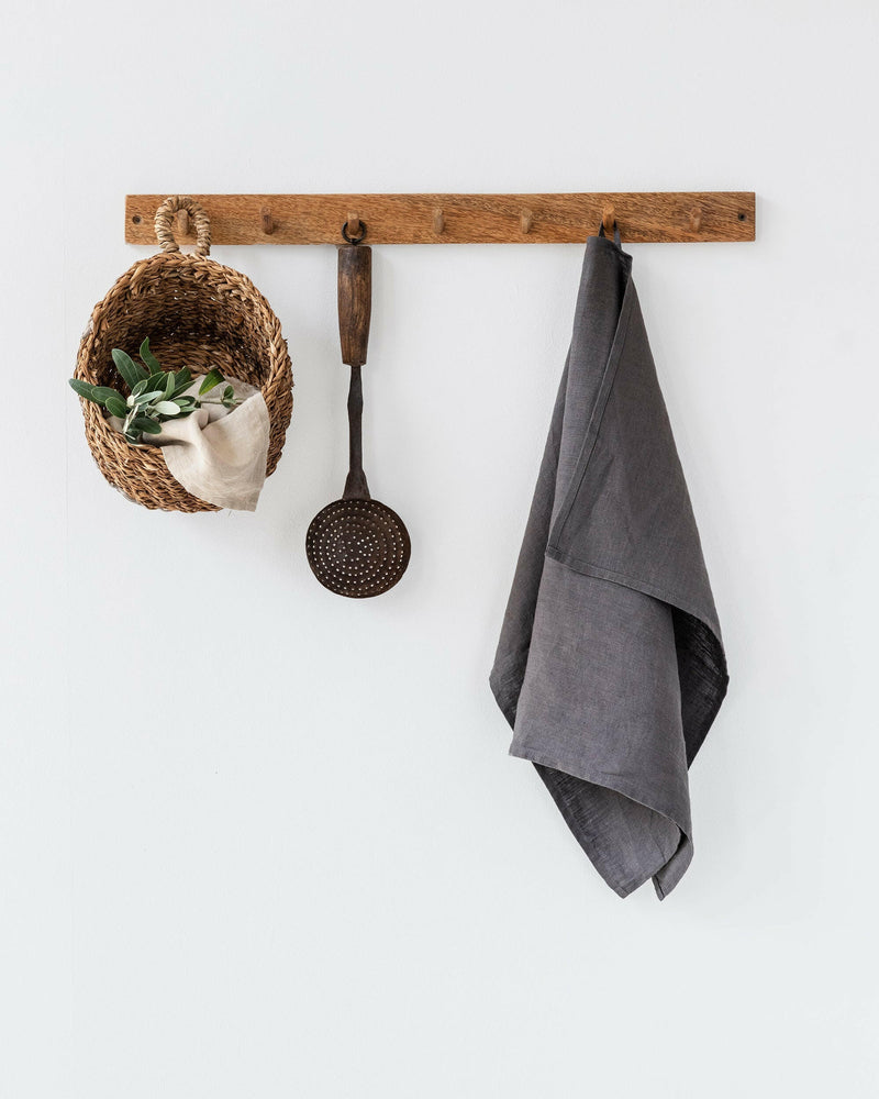 MagicLinen | Linen Tea Towels - Forest Green, showcasing a soft, absorbent fabric with a handy loop for hanging, ideal for efficient kitchen use and decoration.