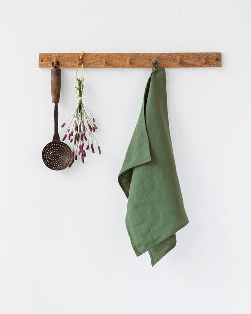 MagicLinen | Linen Tea Towels - Forest Green, showcasing a soft, absorbent fabric with a convenient hanging loop, perfect for enhancing your kitchen's style and functionality.
