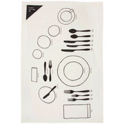 Sir|Madam Linen Tea Towel, featuring a circle and knife design, crafted from pure linen for drying delicate dishware, hand-screened in India.