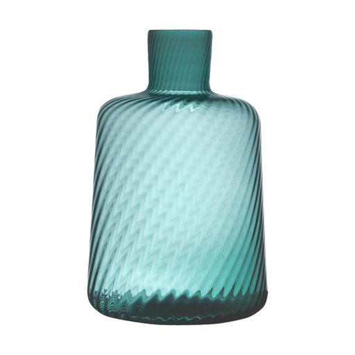 Close-up of the Match | Low Carafes - Baltic, featuring a blue glass vase with wavy lines, ideal for enhancing kitchen or bar settings at Athens Cooks.