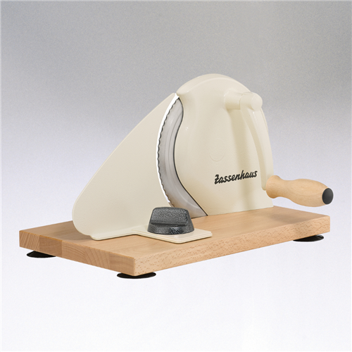 Frieling | Classic Bread Slicer, Manual, Cream: A hand-cranked tabletop slicer with a serrated stainless-steel blade and adjustable guide for precise slicing, ideal for homemade bread.