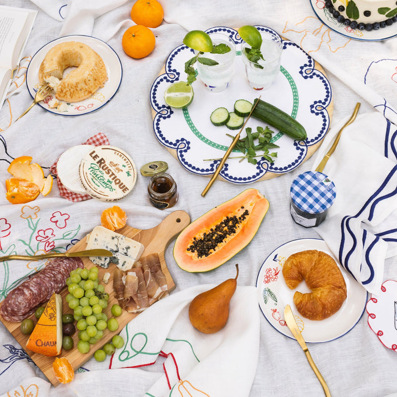 Misette | Fête Embroidered Linen Placemats in Blue/Green