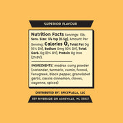 Spicewalla | Madras Curry Powder, featuring a blend of coriander, turmeric, cumin, and more. Perfect for marinades, soups, and meats. Servings: 136, Calories: 0.
