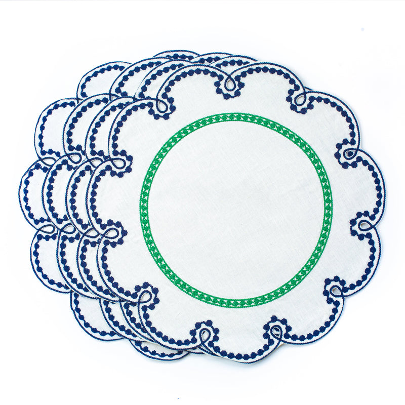 Misette | Fête Embroidered Linen Placemats in Blue/Green