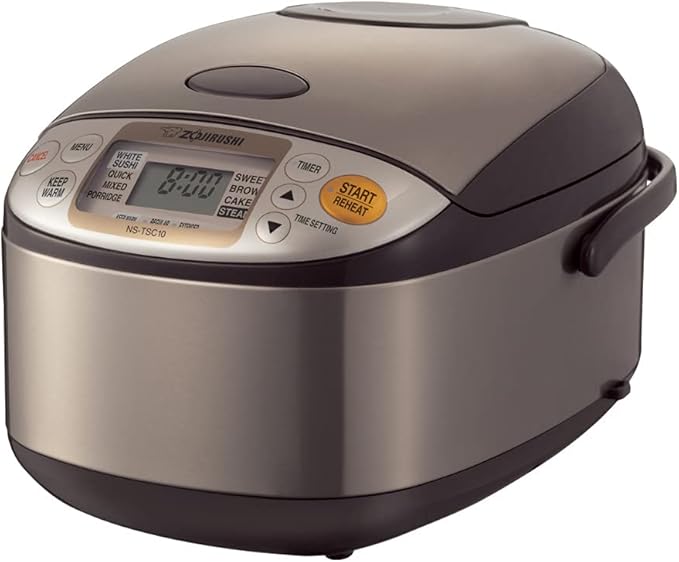 Zojirushi | Micom Rice Cooker Warmer - Stainless Brown with digital display and multi-function buttons for versatile cooking, featured at Athens Cooks.