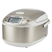 Zojirushi | Micom Rice Cooker Warmer - Stainless Gray with digital controls for various rice types and functions like steaming, porridge, quinoa, and a timer.