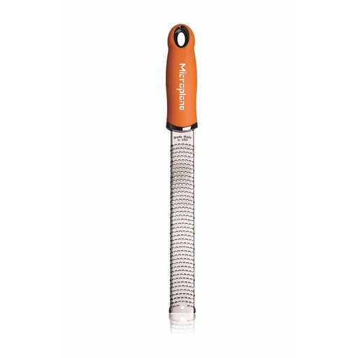 Microplane | Premium Zester, Grater - Orange; stainless-steel grating surface, orange handle, ideal for zesting citrus, grating cheese, garlic, ginger; favored by chefs and home cooks.