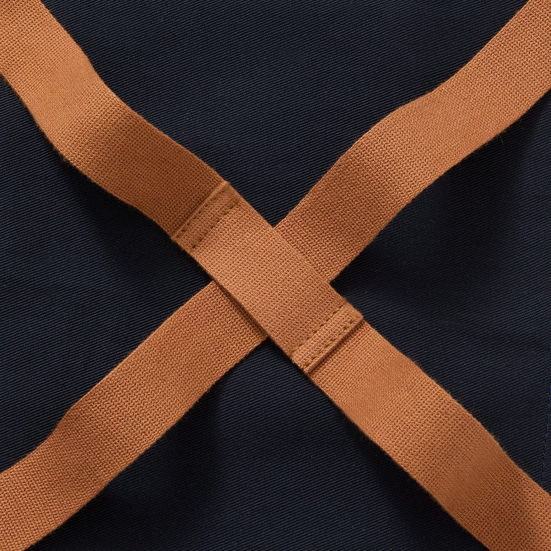 Hedley & Bennett All Day Crossback Apron, Midnight Blue — fabric and construction detail