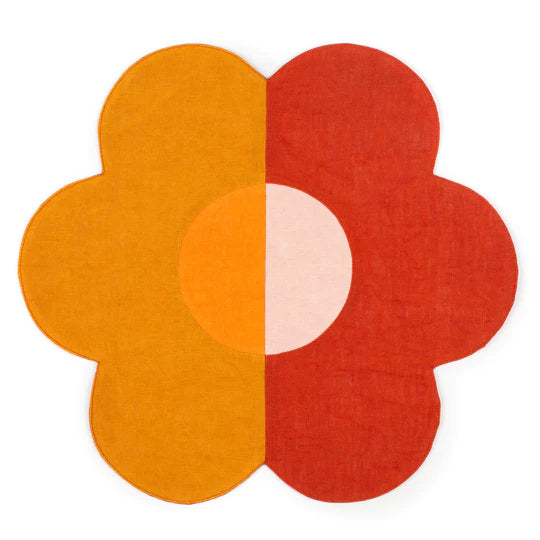 Misette | Floral Linen Patchwork Placemats, Red/Amber, Set of 4