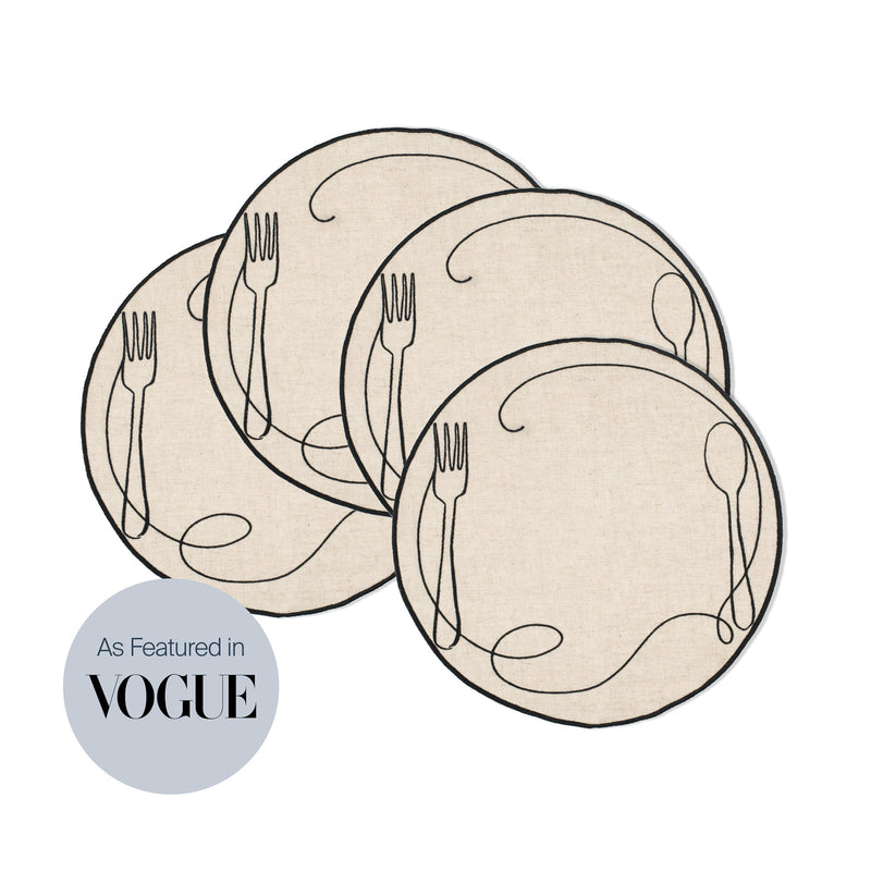 Misette | Line Drawing Embroidered Linen Placemats, Set of 4