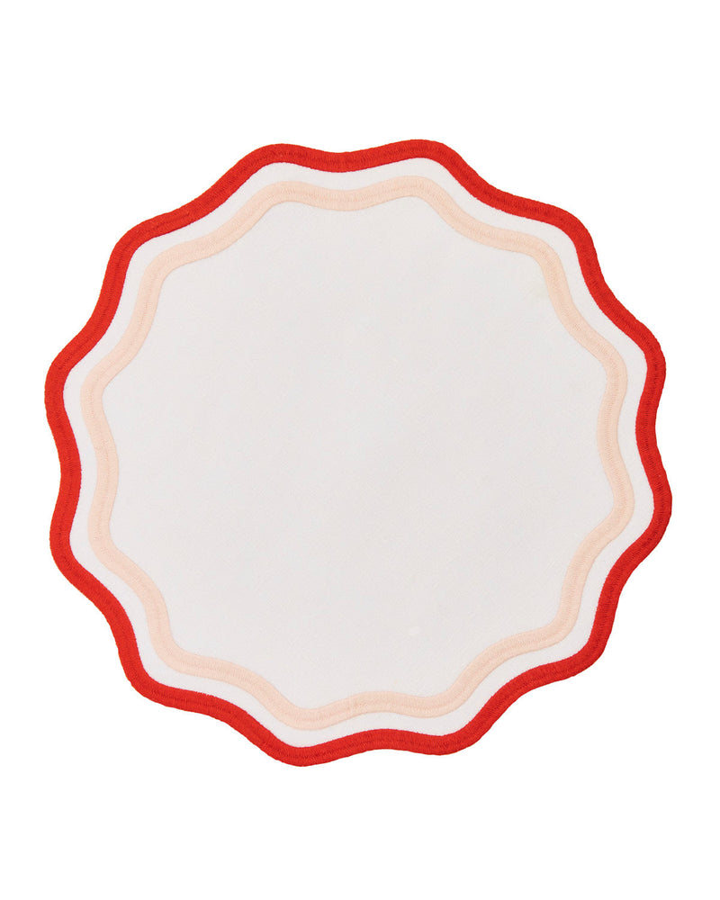 Misette | Colorblock Embroidered Linen Placemats, Pink/Rust, Set of 4