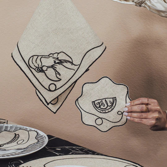 Misette | Line Drawing Embroidered Linen Napkins, Set of 4