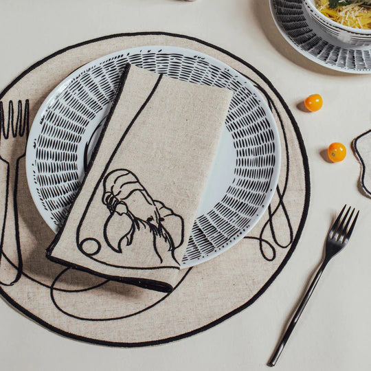 Misette | Line Drawing Embroidered Linen Placemats, Set of 4