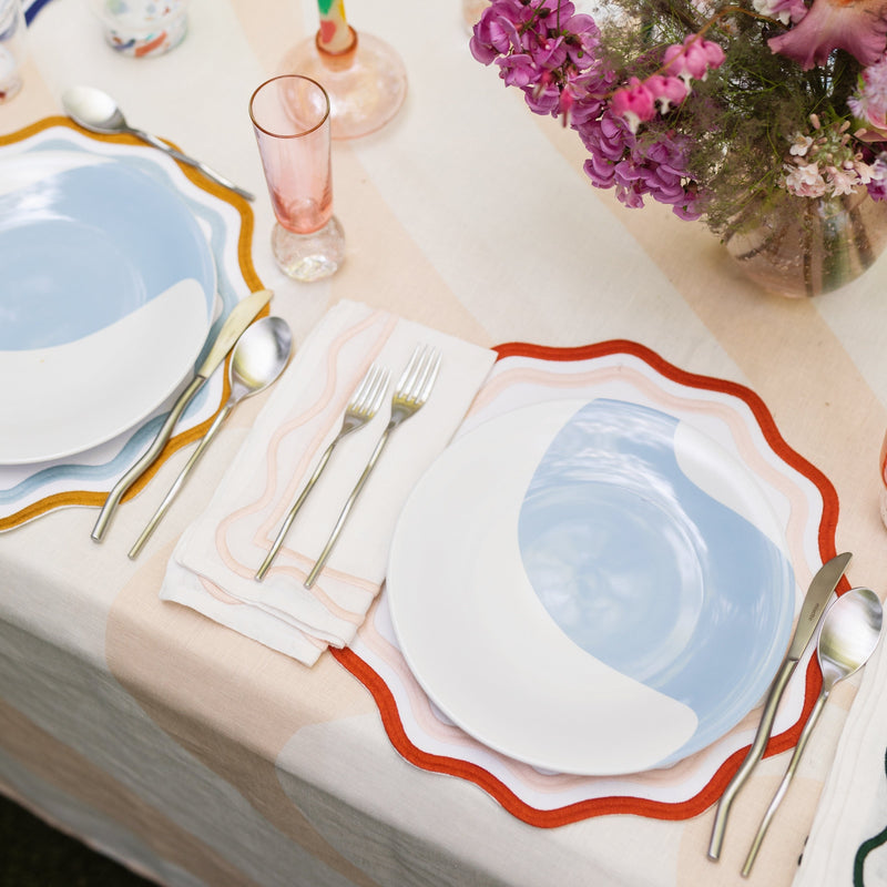 Misette | Colorblock Embroidered Linen Placemats, Pink/Rust, Set of 4