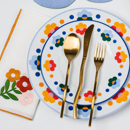 Misette | Floral Embroidered Linen Napkins in Amber, Set of 4