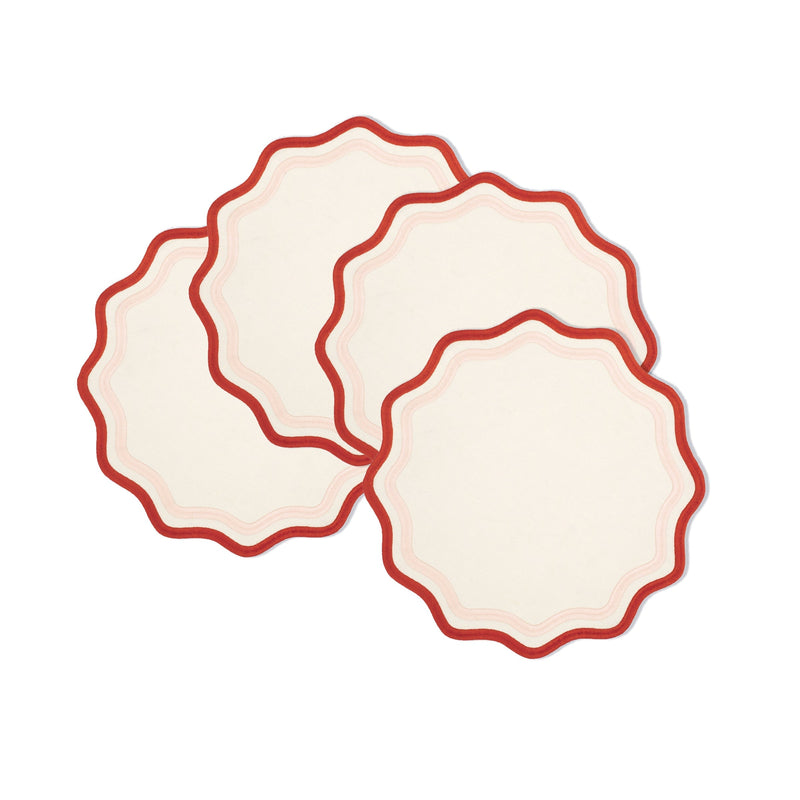 Misette | Colorblock Embroidered Linen Placemats, Pink/Rust, Set of 4