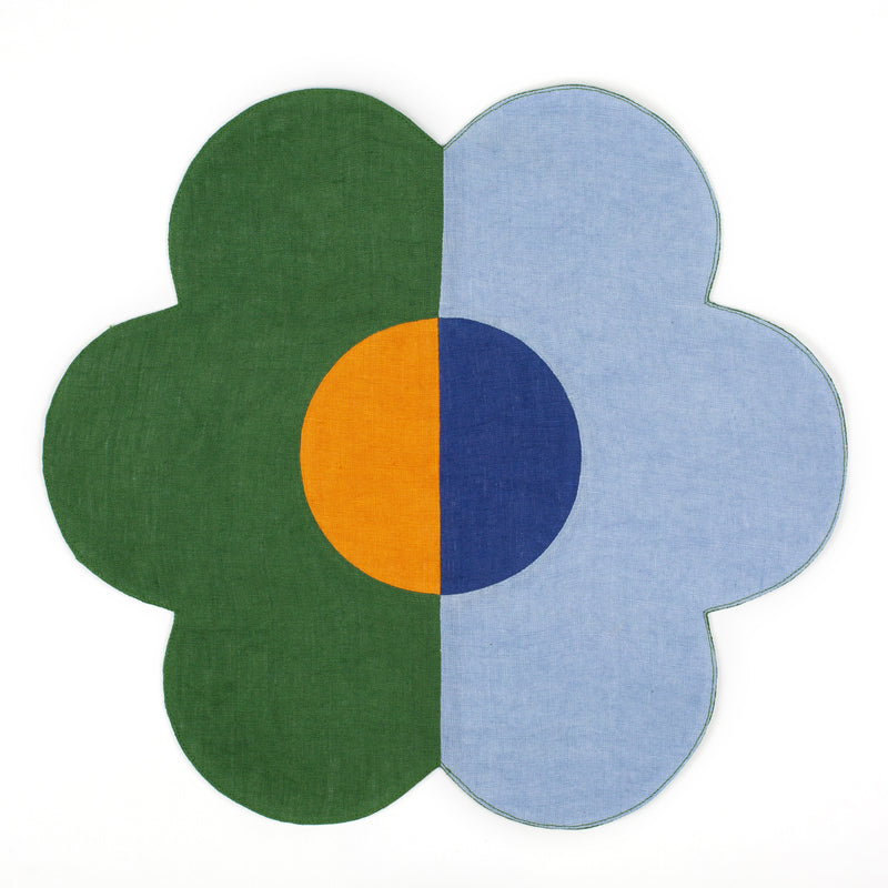 Misette | Floral Linen Patchwork Placemats, Green/Blue, Set of 4
