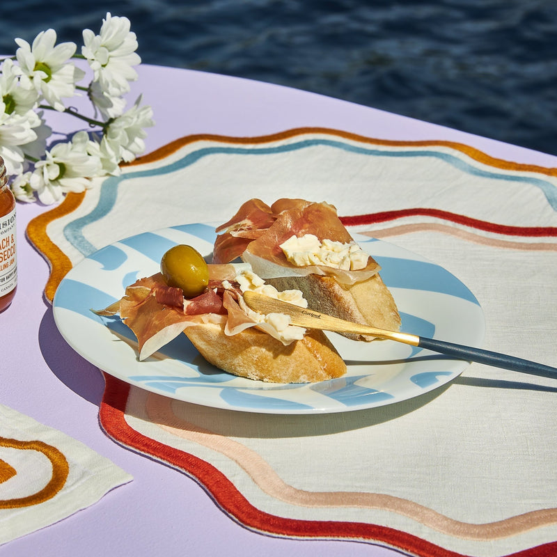 Misette | Colorblock Embroidered Linen Placemats, Pink/Rust, Set of 4