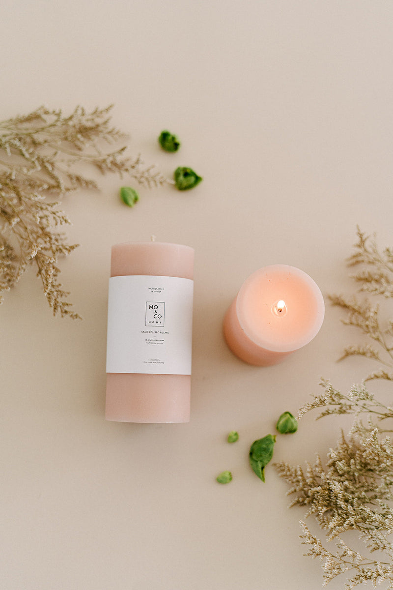 Mo&Co Home | Beeswax Pillar Candles | Rose Pink: 3x6 Inch