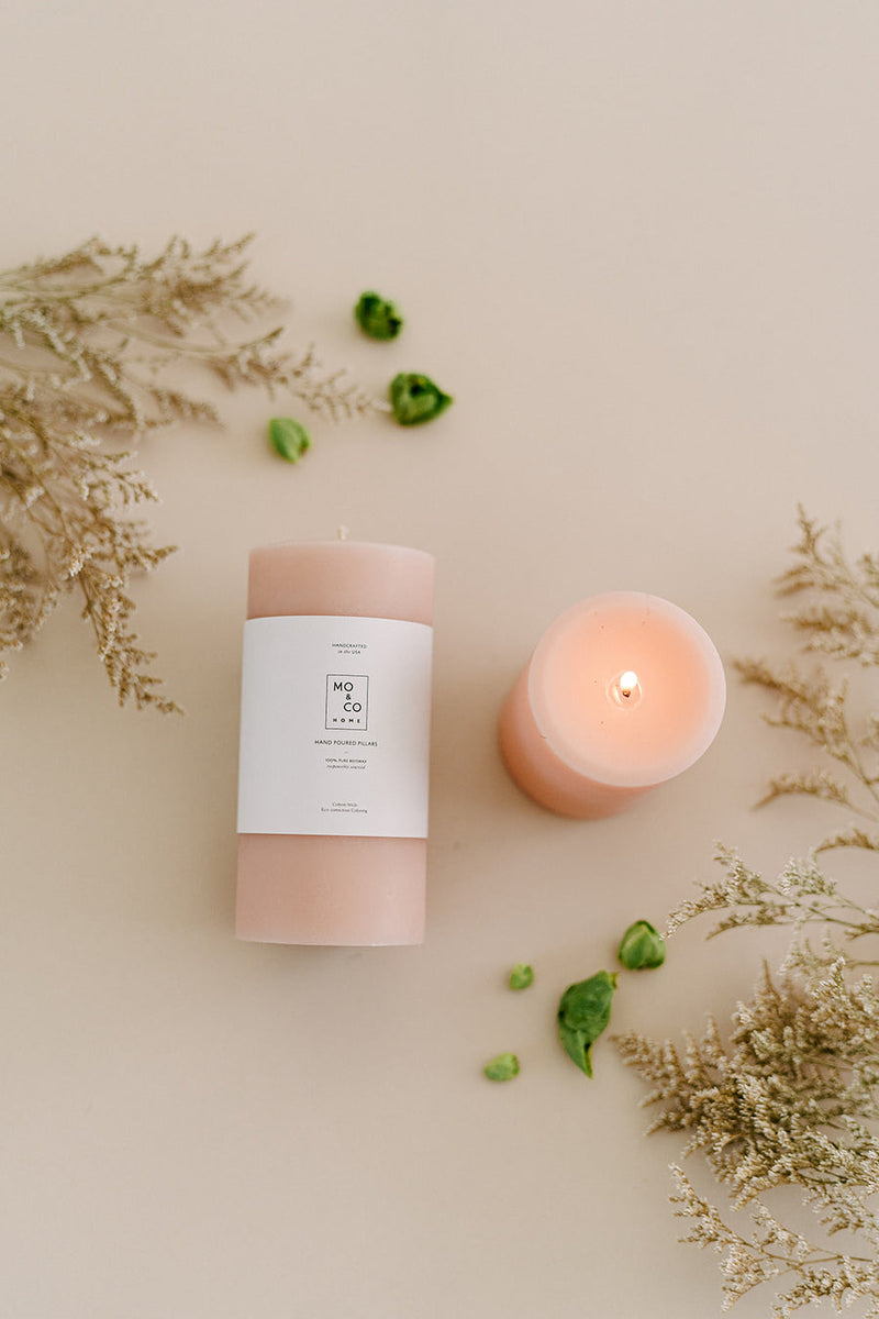 Mo&Co Home | Beeswax Pillar Candles | Rose Pink: 3x6 Inch