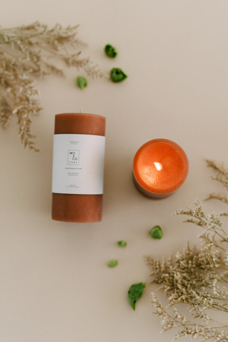 Mo&Co Home | Beeswax Pillar Candles | Terra Cotta: 3x6 Inch