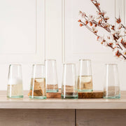 Moroccan Cone Champagne Glasses, set of 6, handblown from recycled wine bottles, showcasing unique bubbles and organic forms, perfect for champagne or as vases.