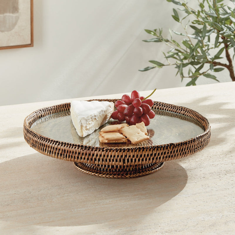 Napa Home & Garden | Burma Rattan Serving Stand in brown, showcasing elegant craftsmanship, perfect for enhancing kitchen presentations. Ideal for Athens Cooks' curated kitchen collections.