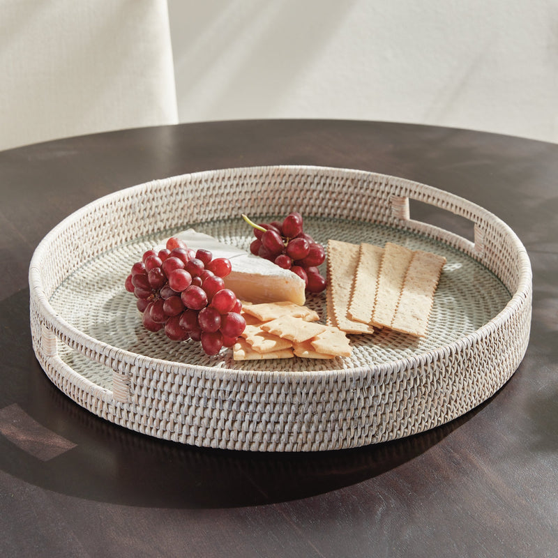 Napa Home & Garden | Burma Rattan Round Serving Tray Large, White