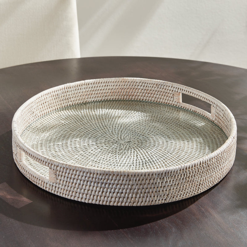 Napa Home & Garden | Burma Rattan Round Serving Tray Large, White