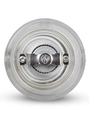 Peugeot | Paris Nancy Salt Mill, Acrylic, 12 inches, features a clear design showcasing its metal grinding mechanism and adjustable coarseness knob, ideal for culinary enthusiasts.