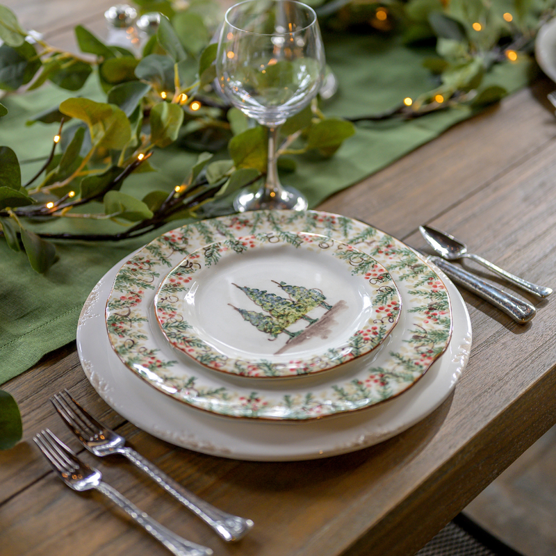 Arte Italica & Crown Linen Designs | Natale Christmas Salad & Dessert Plate