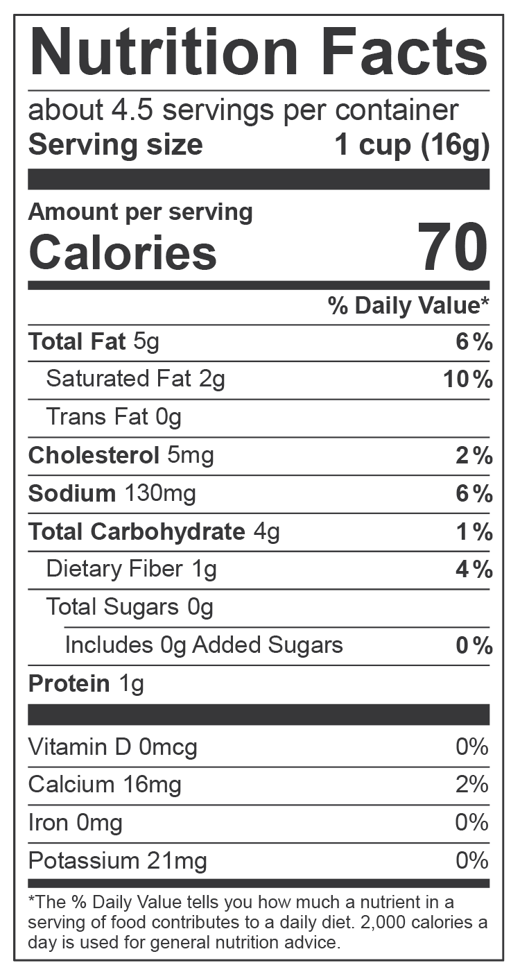 Close-up of Poppy's White Cheddar popcorn nutrition label, highlighting the product's gluten-free and savory snack appeal.