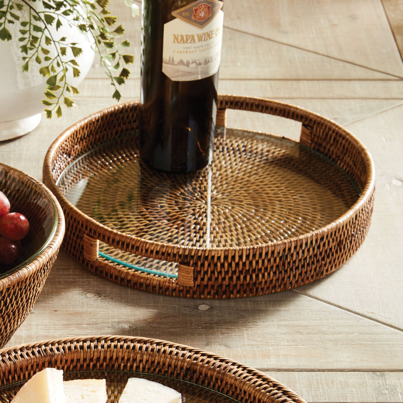 Napa Home & Garden | Burma Rattan Round Serving Brown Tray, Large