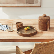 Large Burma rattan round serving tray by Napa Home & Garden, showcasing a finely crafted, contemporary design ideal for enhancing any kitchen or dining space.