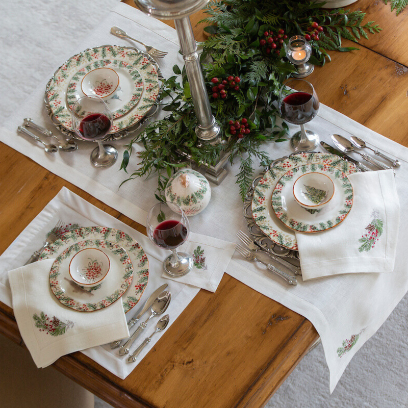 Arte Italica & Crown Linen Designs | Natale Sprig Large Napkin, Cream (Multi)