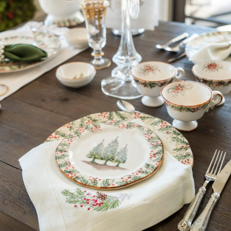 Arte Italica & Crown Linen Designs | Natale Christmas Salad & Dessert Plate