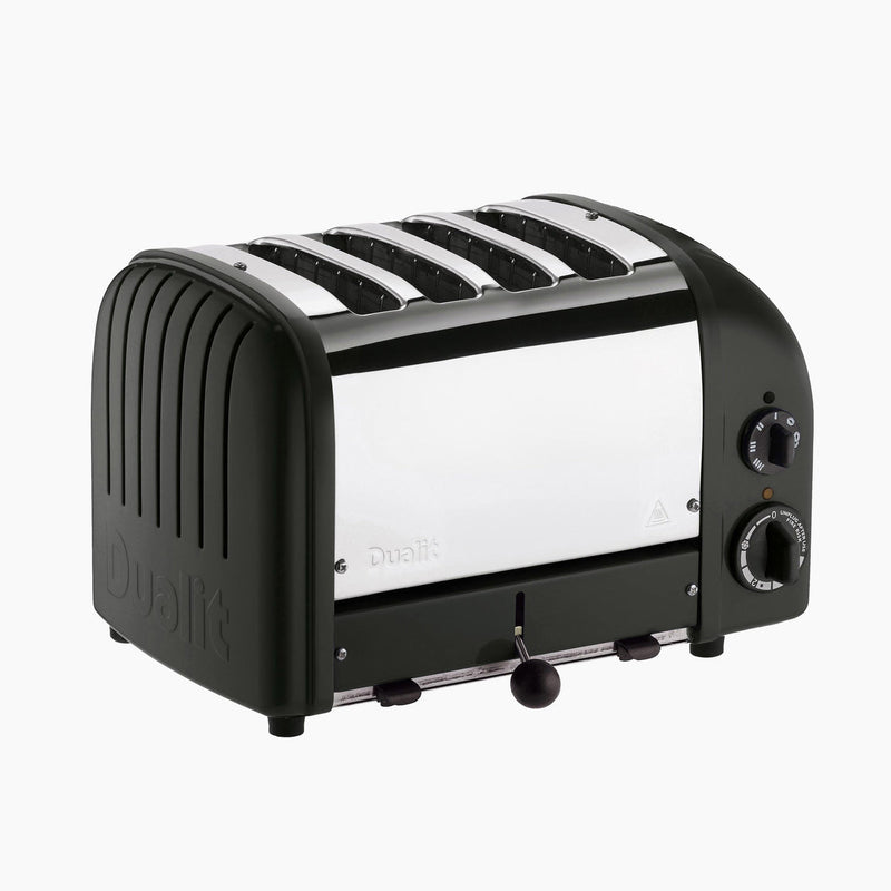 Dualit | 4 Slice Classic Toaster, Matt Black with four slots, lever, and side dials for browning and energy-efficient slot selection, ideal for kitchen enthusiasts.