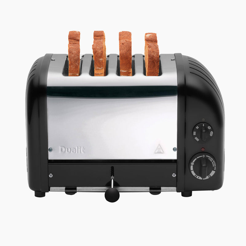 Dualit | 4 Slice Classic Toaster, Matt Black: Stainless-steel toaster with four bread slots, showcasing craftsmanship and featuring ProHeat elements and energy-efficient controls.