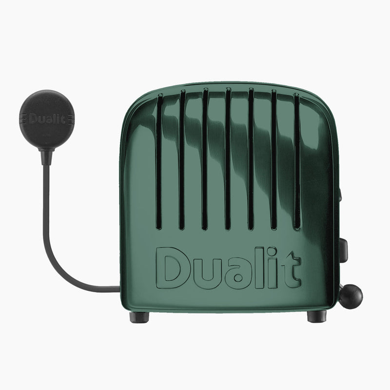 Dualit | 2 Slice Classic Toaster, Evergreen with ProHeat® elements, features a control knob, lever, and detachable power lead. Ideal for bagels and frozen bread.