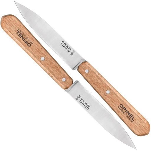 Opinel | No.102 Carbon Paring Knives with 3.75-inch carbon-steel blades and beech-wood handles, ideal for precise cutting of fruits and small vegetables. Set of 2.