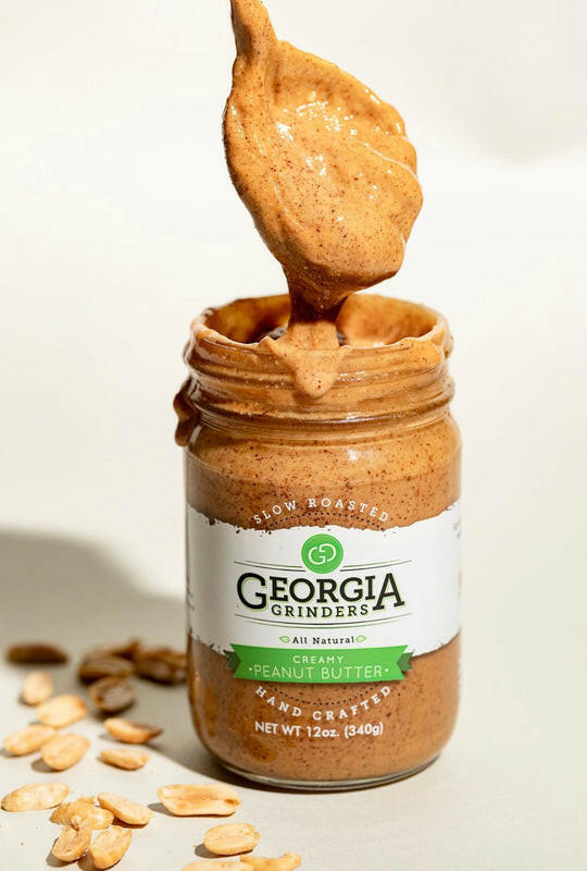 Georgia Grinders | Nut Butters - Creamy Peanut Butter in a jar, highlighting its rich, organic Georgia-sourced flavor, perfect for enhancing any meal.