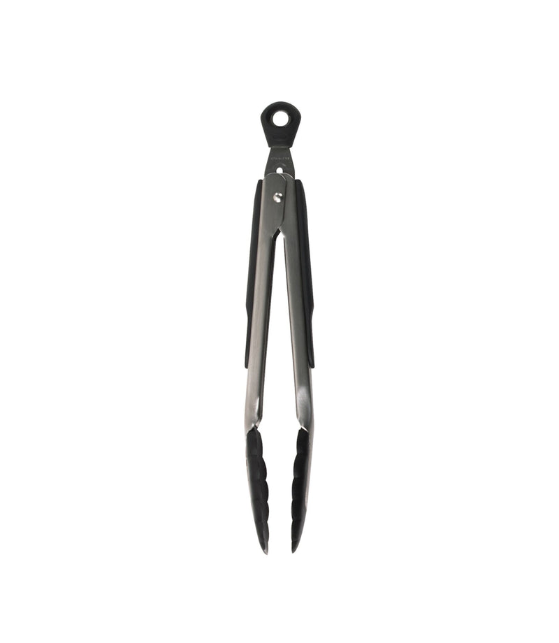 OXO | Nylon Tipped Tongs - 9 Inches: Stainless steel tongs with scalloped nylon heads, non-slip grips, heat resistant to 400ºF. Locks closed for storage. Ideal for non-stick cookware.
