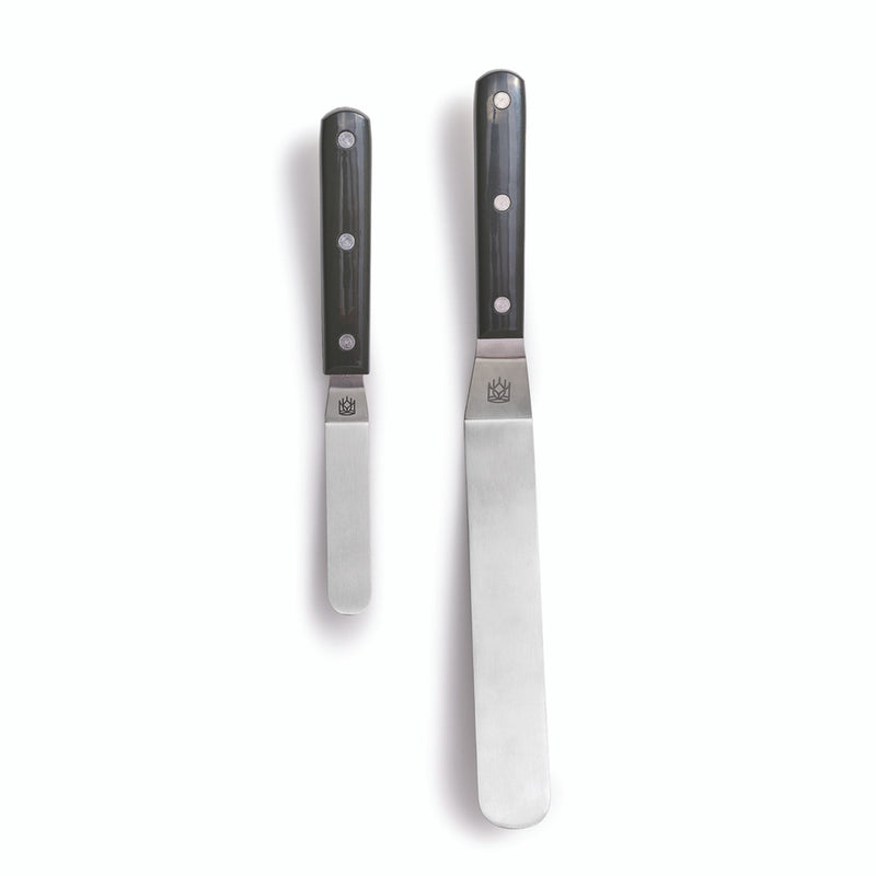 King Arthur Baking Company Offset Spatulas with angled blades for precise frosting control, available in small and large sizes, ideal for bakers and chefs.