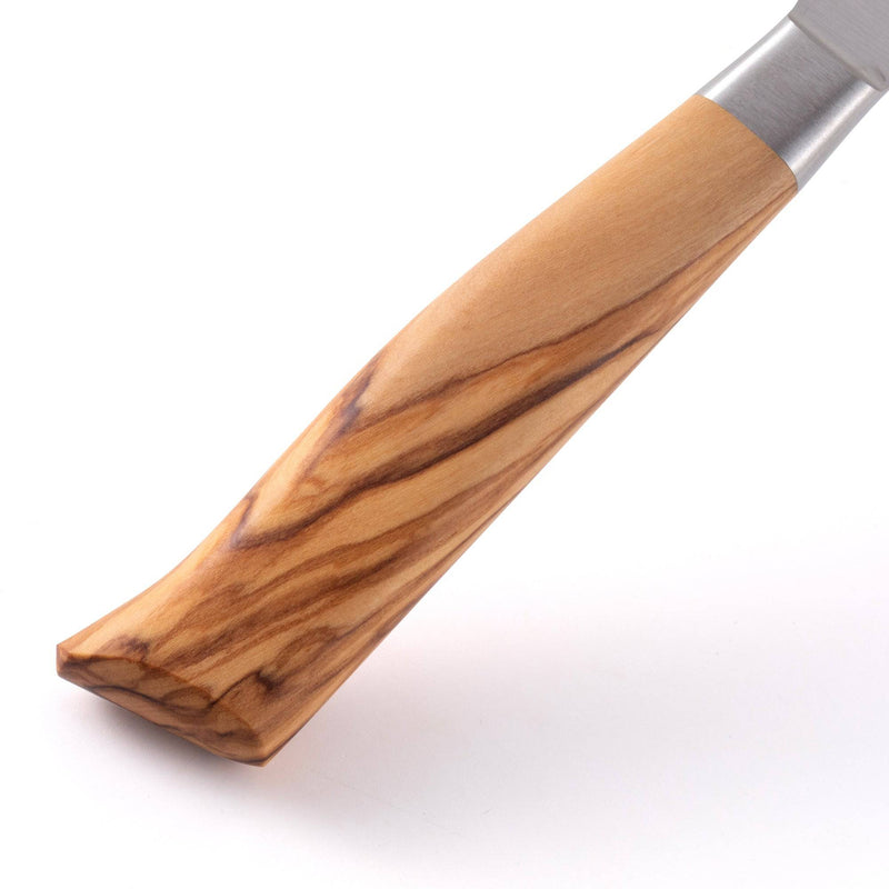 Messermeister | Oliva Elite Nakiri Knife, 6.5 inches, featuring an olive wood handle and metal bolster, ideal for precision vegetable slicing and chopping.