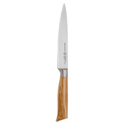 Messermeister Oliva Elite 6 Utility Knife, featuring a German stainless-steel blade and olive wood handle, perfect for versatile kitchen tasks and precision slicing.